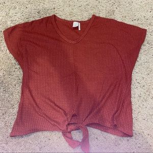 Small burnt orange waffle knit tee from Paper Crane.